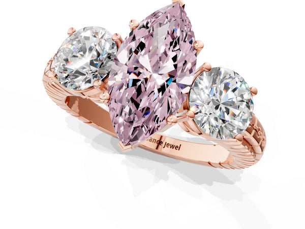 Rose gold Three-Stone Fancy Pink Marquise Cut Cut Diamond Ring with Channel-Set Band and Prong Setting