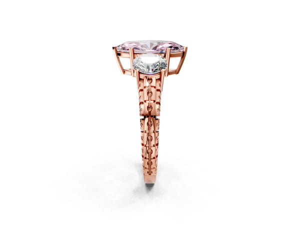 Rose gold Three-Stone Fancy Pink Marquise Cut Cut Diamond Ring with Channel-Set Band and Prong Setting