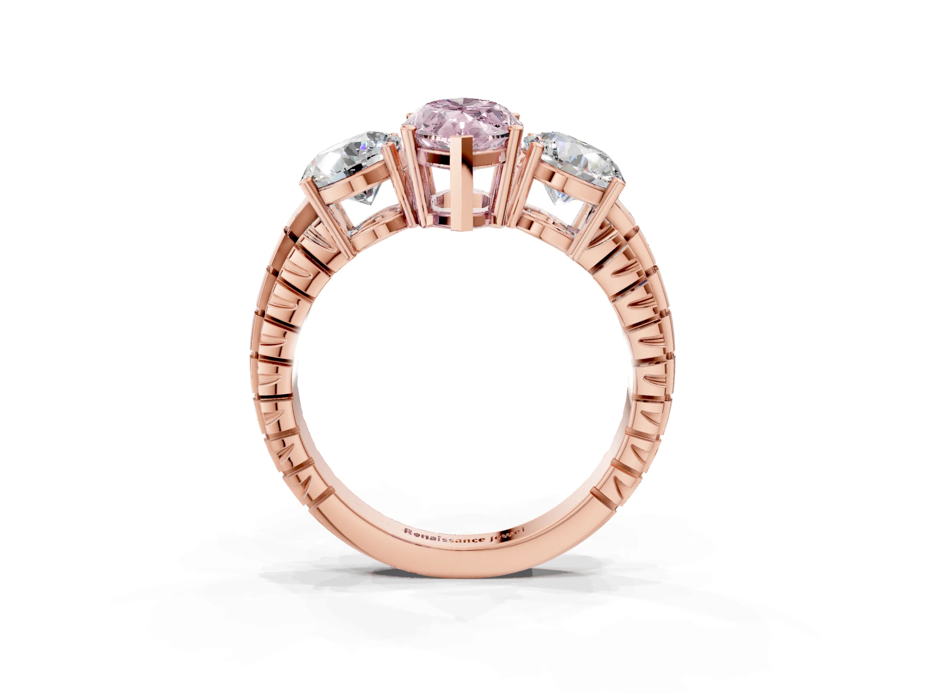 Rose gold Three-Stone Fancy Pink Marquise Cut Cut Diamond Ring with Channel-Set Band and Prong Setting_3