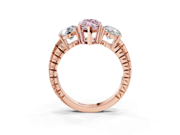 Rose gold Three-Stone Fancy Pink Marquise Cut Cut Diamond Ring with Channel-Set Band and Prong Setting
