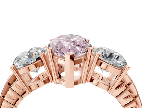 Rose gold Three-Stone Fancy Pink Marquise Cut Cut Diamond Ring with Channel-Set Band and Prong Setting_4
