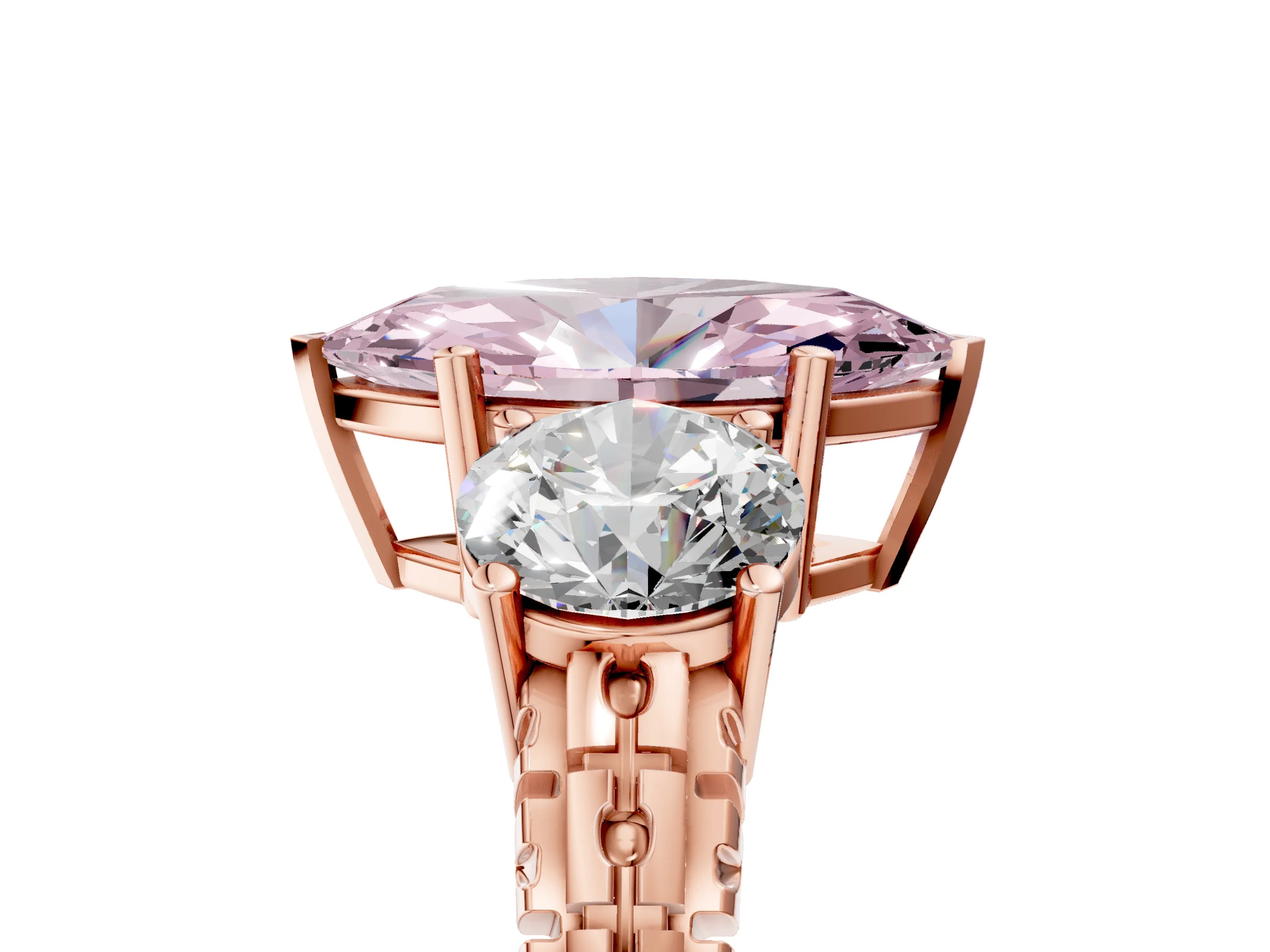 Rose gold Three-Stone Fancy Pink Marquise Cut Cut Diamond Ring with Channel-Set Band and Prong Setting_5
