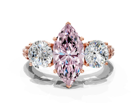 Rose gold Three-Stone Fancy Pink Marquise Cut Cut Diamond Ring with Channel-Set Band and Prong Setting