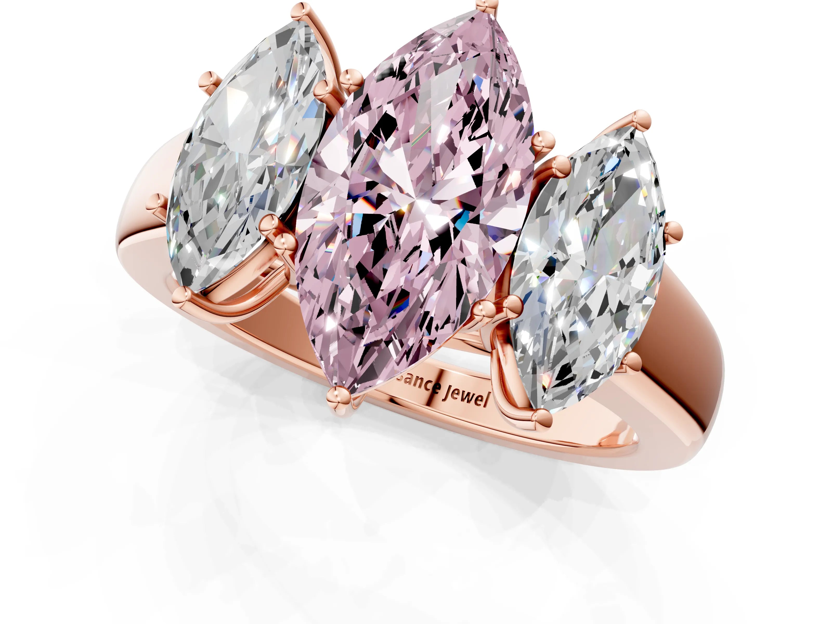Rose gold Three-Stone Fancy Pink Marquise Cut Cut Diamond Ring with Prong Setting and Classic Band_1