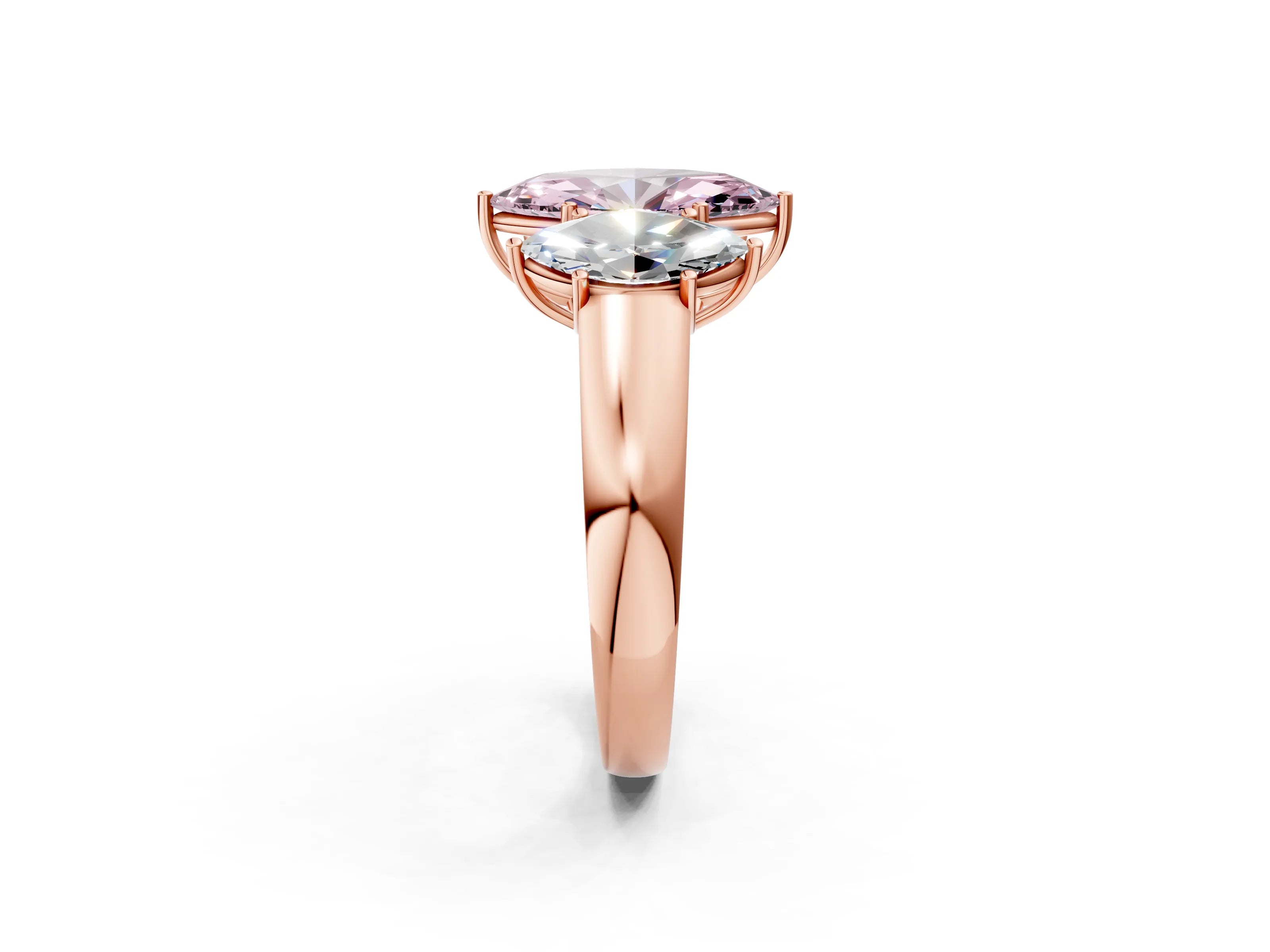 Rose gold Three-Stone Fancy Pink Marquise Cut Cut Diamond Ring with Prong Setting and Classic Band_2