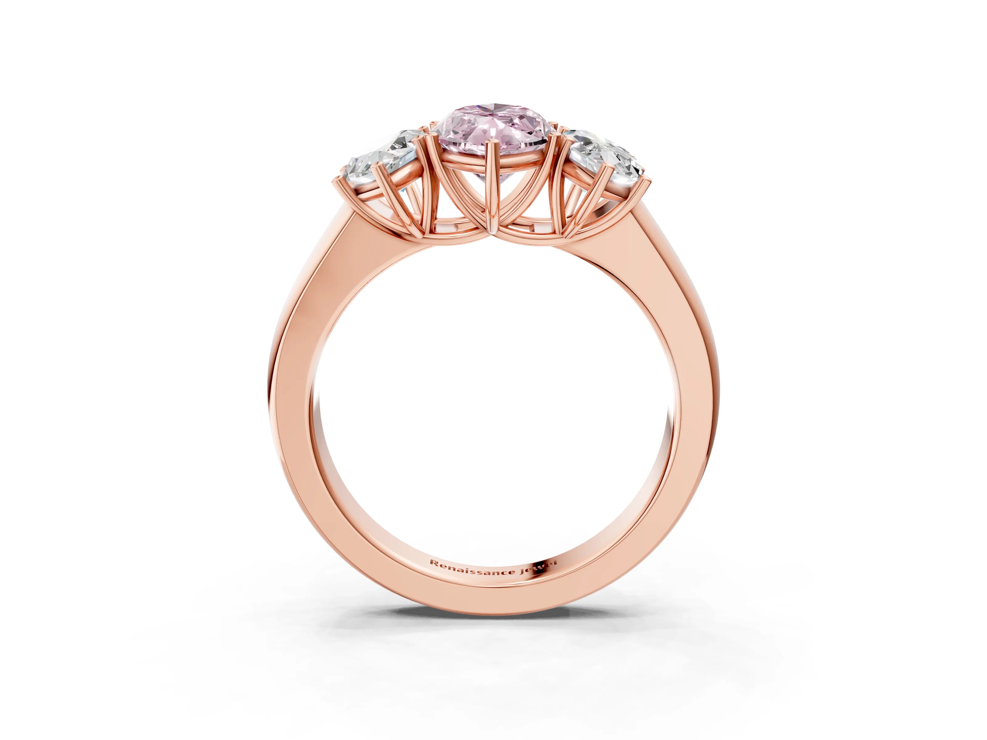Rose gold Three-Stone Fancy Pink Marquise Cut Cut Diamond Ring with Prong Setting and Classic Band_3