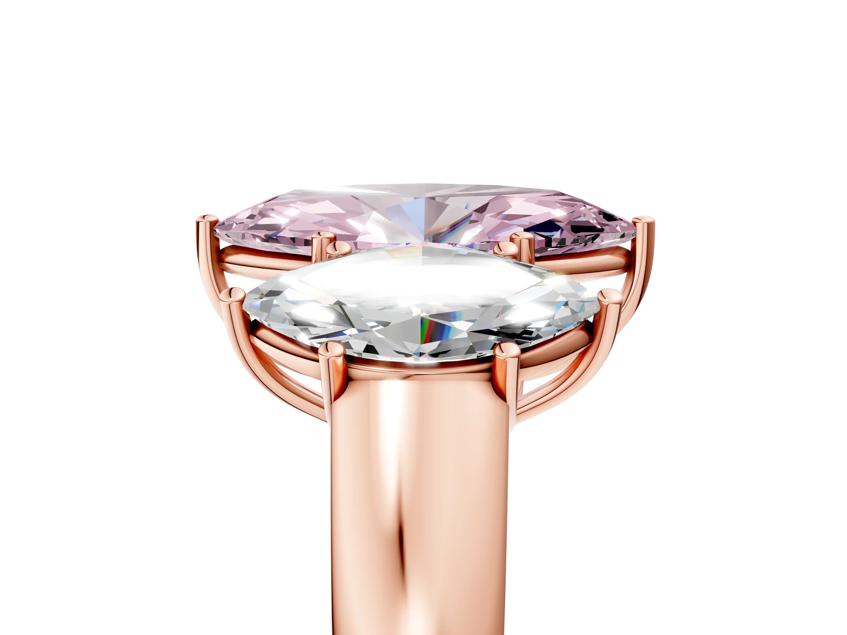 Rose gold Three-Stone Fancy Pink Marquise Cut Cut Diamond Ring with Prong Setting and Classic Band_5