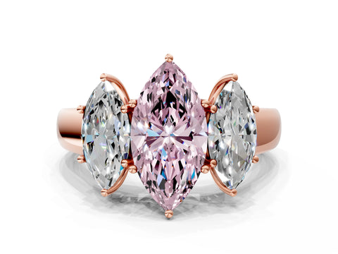 Rose gold Three-Stone Fancy Pink Marquise Cut Cut Diamond Ring with Prong Setting and Classic Band