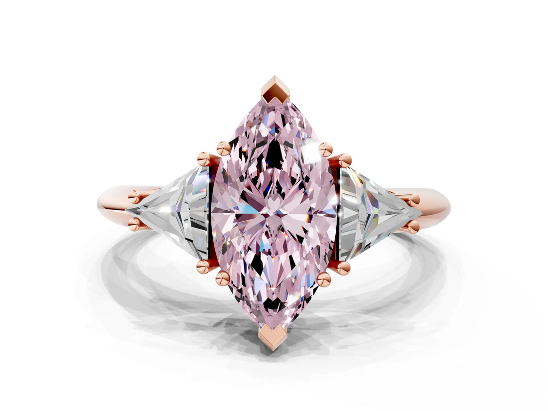 Rose gold Three-Stone Fancy Pink Marquise Cut Cut Diamond Ring with Trillion Side Stones and Four-Prong Setting_3