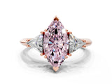Rose gold Three-Stone Fancy Pink Marquise Cut Cut Diamond Ring with Trillion Side Stones and Four-Prong Setting_3
