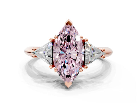 Rose gold Three-Stone Fancy Pink Marquise Cut Cut Diamond Ring with Trillion Side Stones and Four-Prong Setting_3