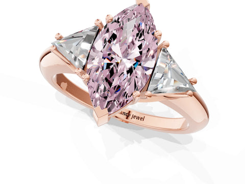 Rose gold Three-Stone Fancy Pink Marquise Cut Cut Diamond Ring with Trillion Side Stones and Four-Prong Setting_4