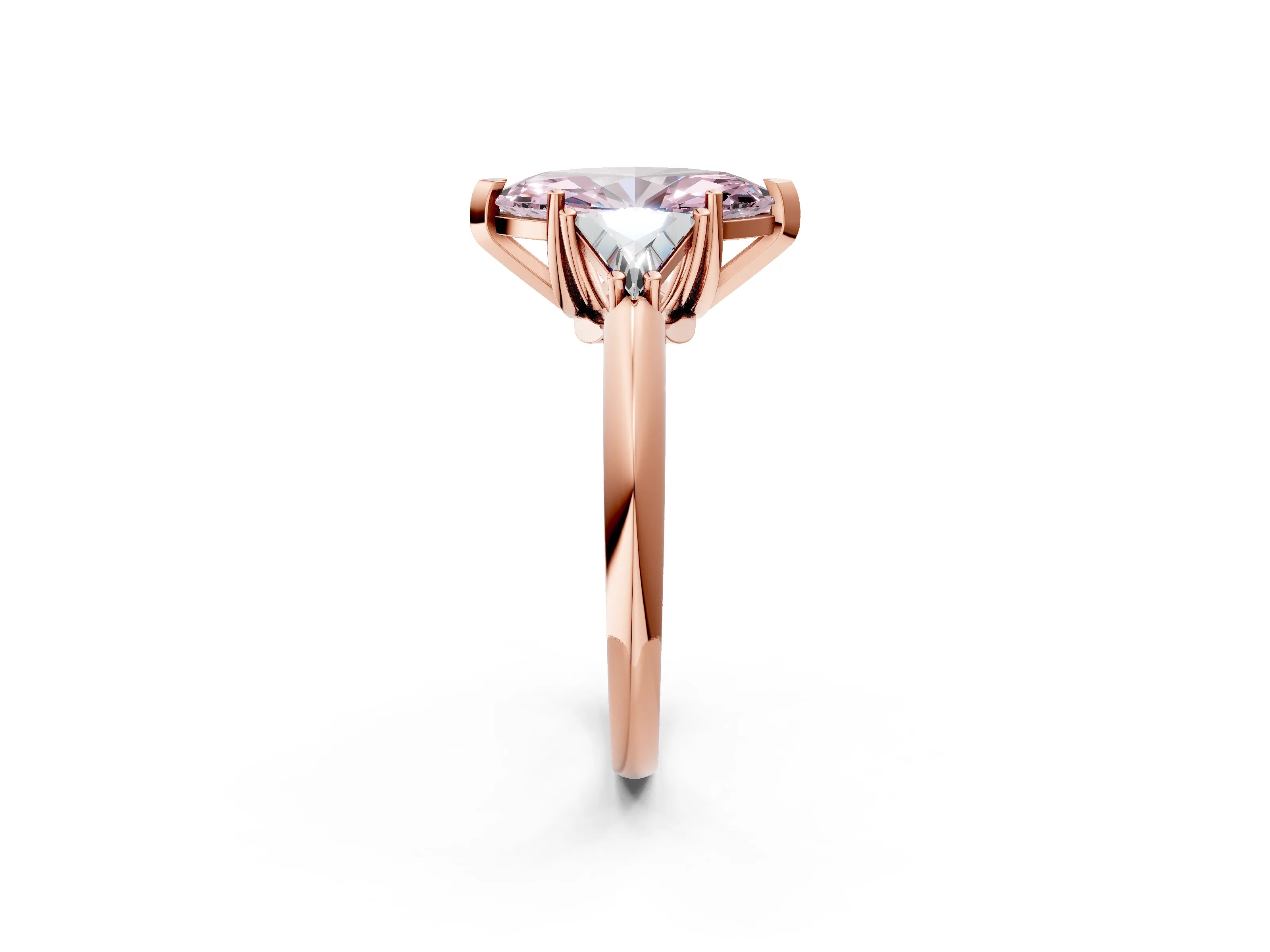 Rose gold Three-Stone Fancy Pink Marquise Cut Cut Diamond Ring with Trillion Side Stones and Four-Prong Setting_5