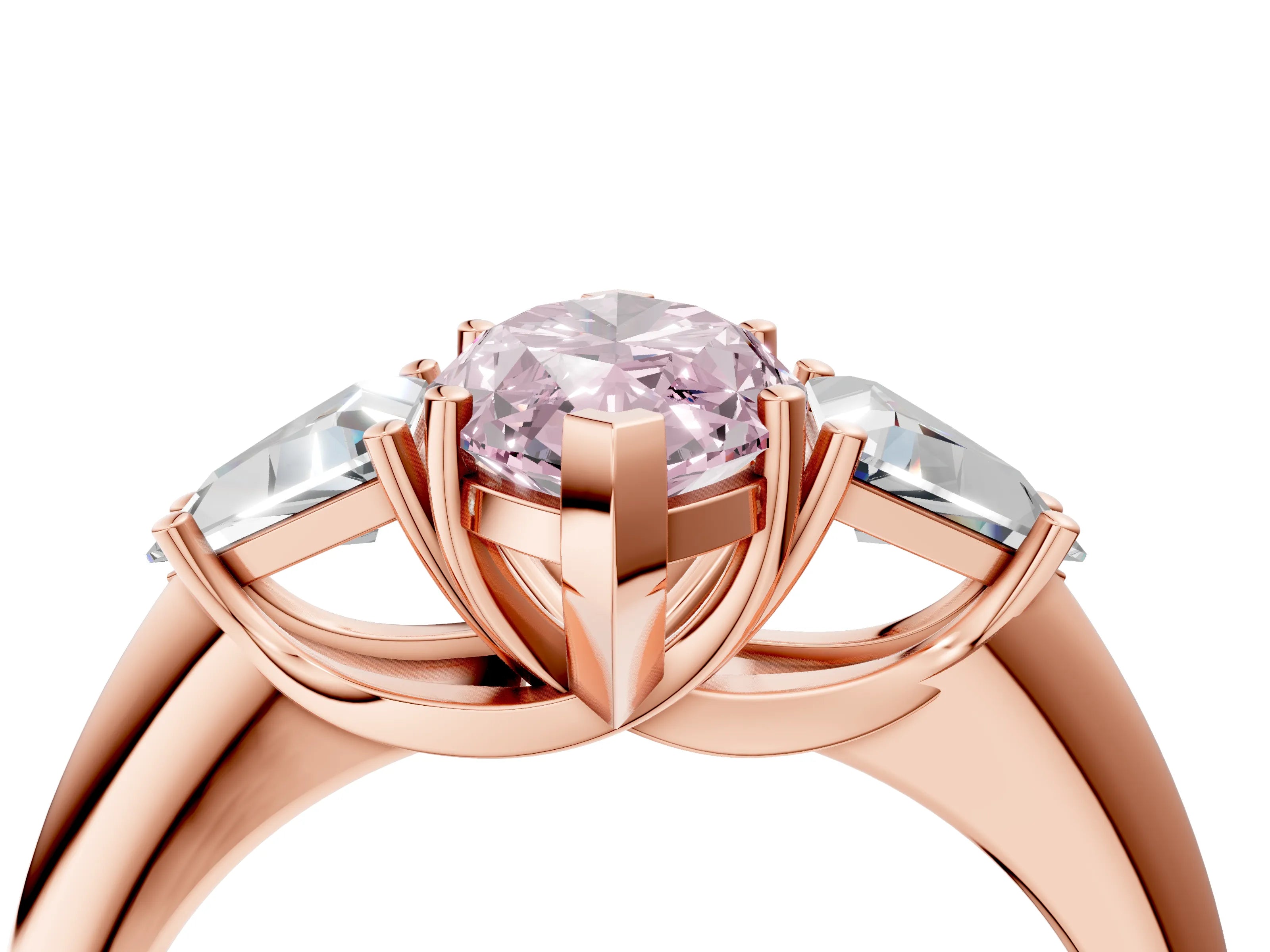 Rose gold Three-Stone Fancy Pink Marquise Cut Cut Diamond Ring with Trillion Side Stones and Four-Prong Setting_7