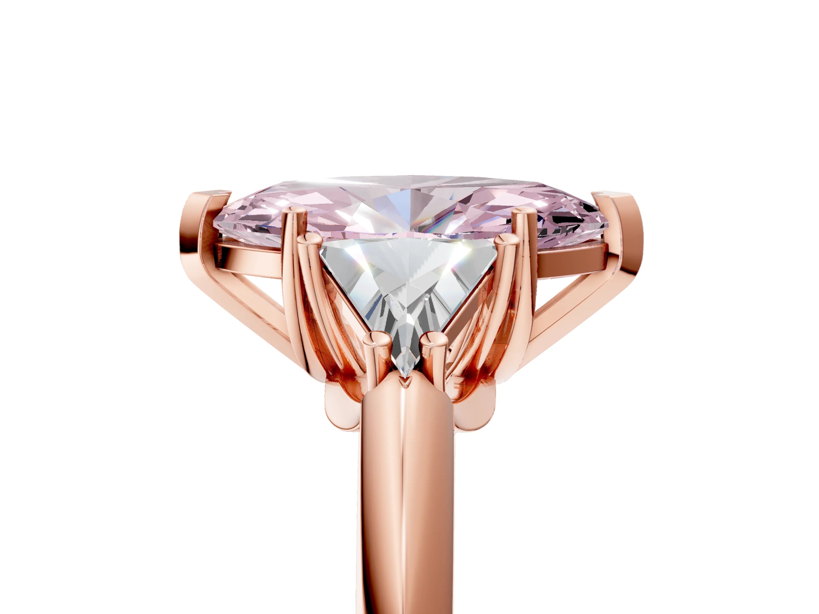 Rose gold Three-Stone Fancy Pink Marquise Cut Cut Diamond Ring with Trillion Side Stones and Four-Prong Setting_8