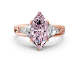 Rose gold Three-Stone Fancy Pink Marquise Cut Cut Diamond Ring with Trillion Side Stones on a Split Shank Band