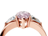Rose gold Three-Stone Fancy Pink Marquise Cut Cut Diamond Ring with Trillion Side Stones on a Split Shank Band_4