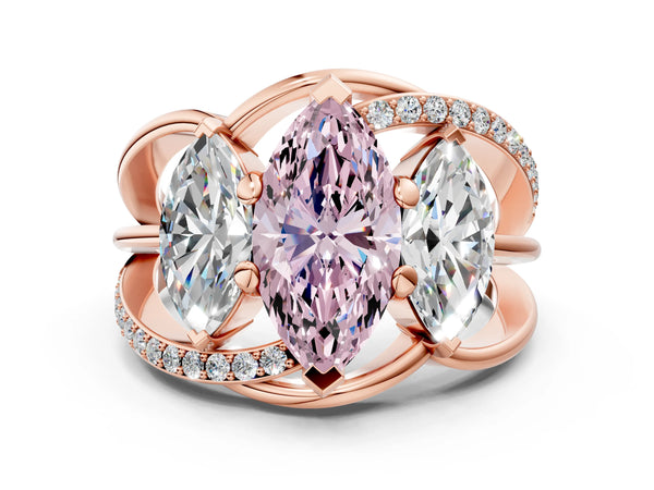 Rose gold Three-Stone Fancy Pink Marquise Cut Cut Diamond Split Shank Prong Set Ring