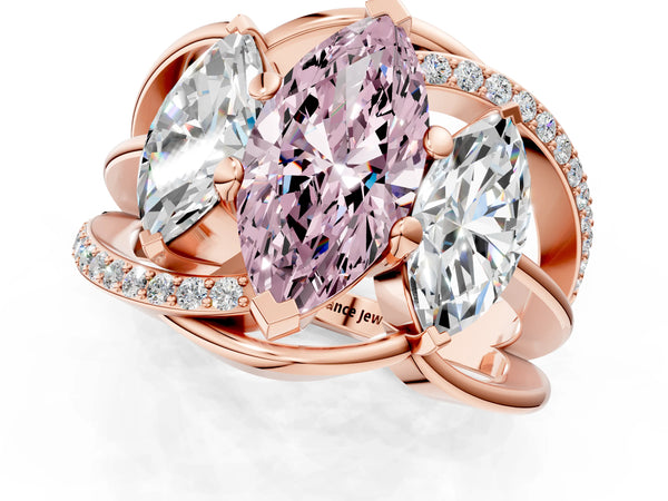 Rose gold Three-Stone Fancy Pink Marquise Cut Cut Diamond Split Shank Prong Set Ring