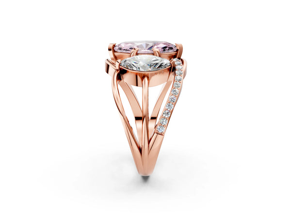 Rose gold Three-Stone Fancy Pink Marquise Cut Cut Diamond Split Shank Prong Set Ring