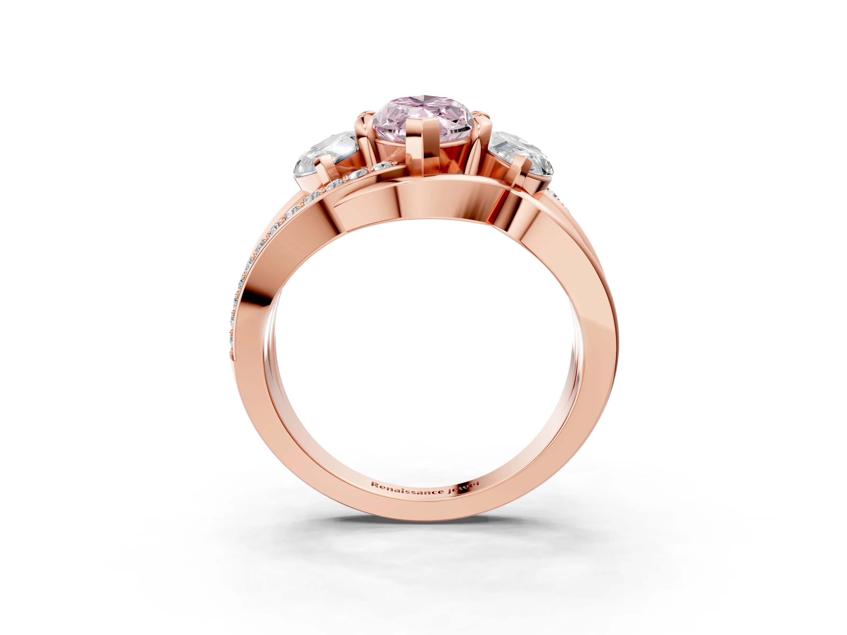 Rose gold Three-Stone Fancy Pink Marquise Cut Cut Diamond Split Shank Prong Set Ring_3