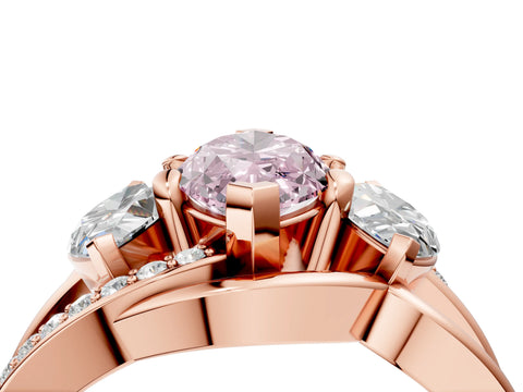 Rose gold Three-Stone Fancy Pink Marquise Cut Cut Diamond Split Shank Prong Set Ring_4