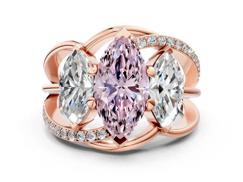 Rose gold Three-Stone Fancy Pink Marquise Cut Cut Diamond Split Shank Prong Set Ring