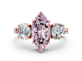 Rose gold Three-Stone Fancy Pink Marquise Cut Cut Milgrain Band Prong Setting Ring