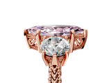 Rose gold Three-Stone Fancy Pink Marquise Cut Cut Milgrain Band Prong Setting Ring_5