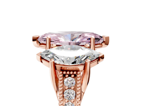 Rose gold Three-Stone Fancy Pink Marquise Cut Cut Milgrain Pavé Engagement Ring_5