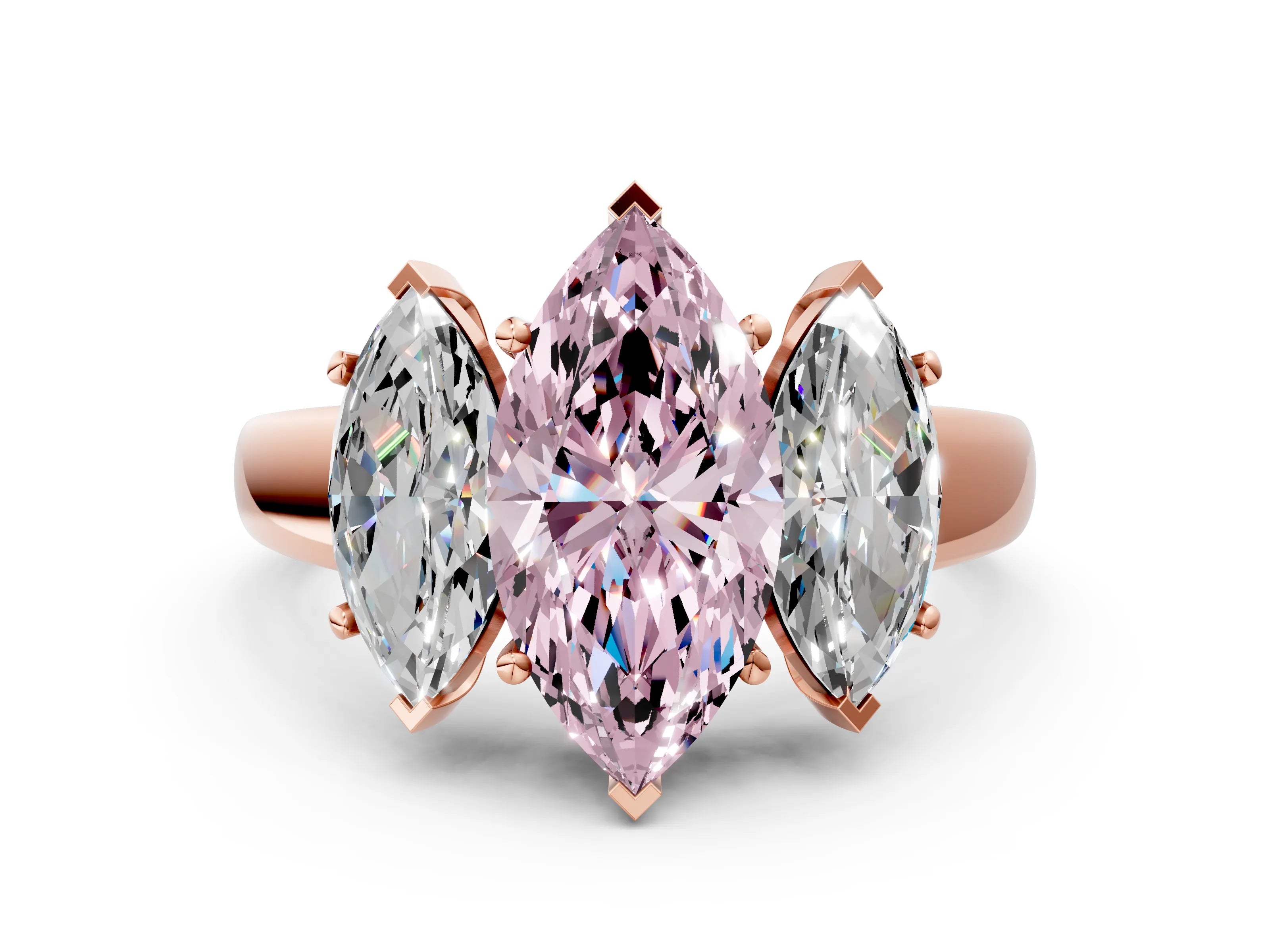 Rose gold Three-Stone Fancy Pink Marquise Cut Cut Solitaire Ring with Classic Prong Setting