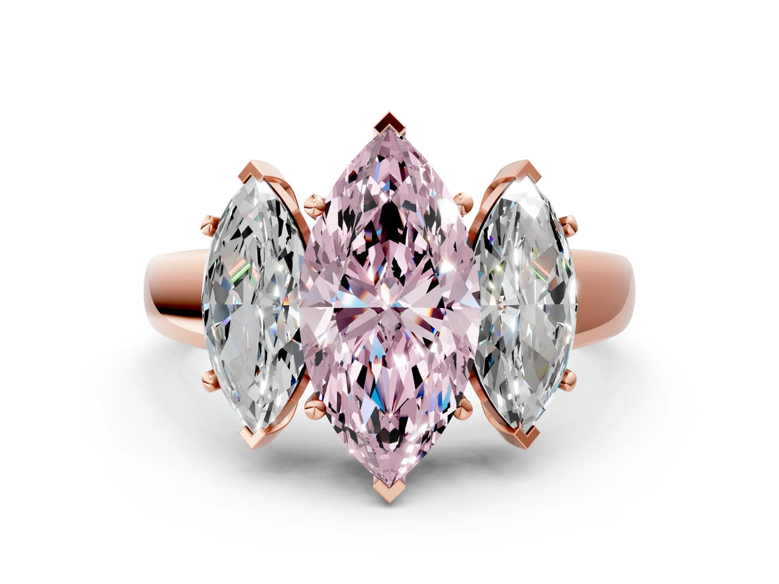 Rose gold Three-Stone Fancy Pink Marquise Cut Cut Solitaire Ring with Classic Prong Setting