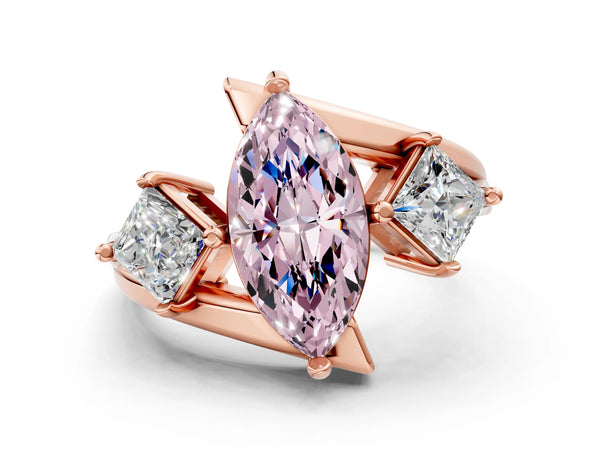 Rose gold Three-Stone Fancy Pink Marquise Cut Cut Tension Band Ring with Four-Prong Setting