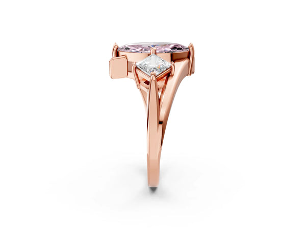 Rose gold Three-Stone Fancy Pink Marquise Cut Cut Tension Band Ring with Four-Prong Setting