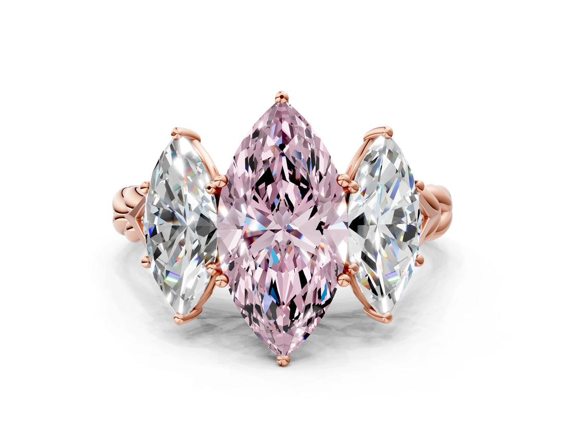 Rose gold Three-Stone Fancy Pink Marquise Cut Diamond Braided Band Ring with Four-Prong Setting_40
