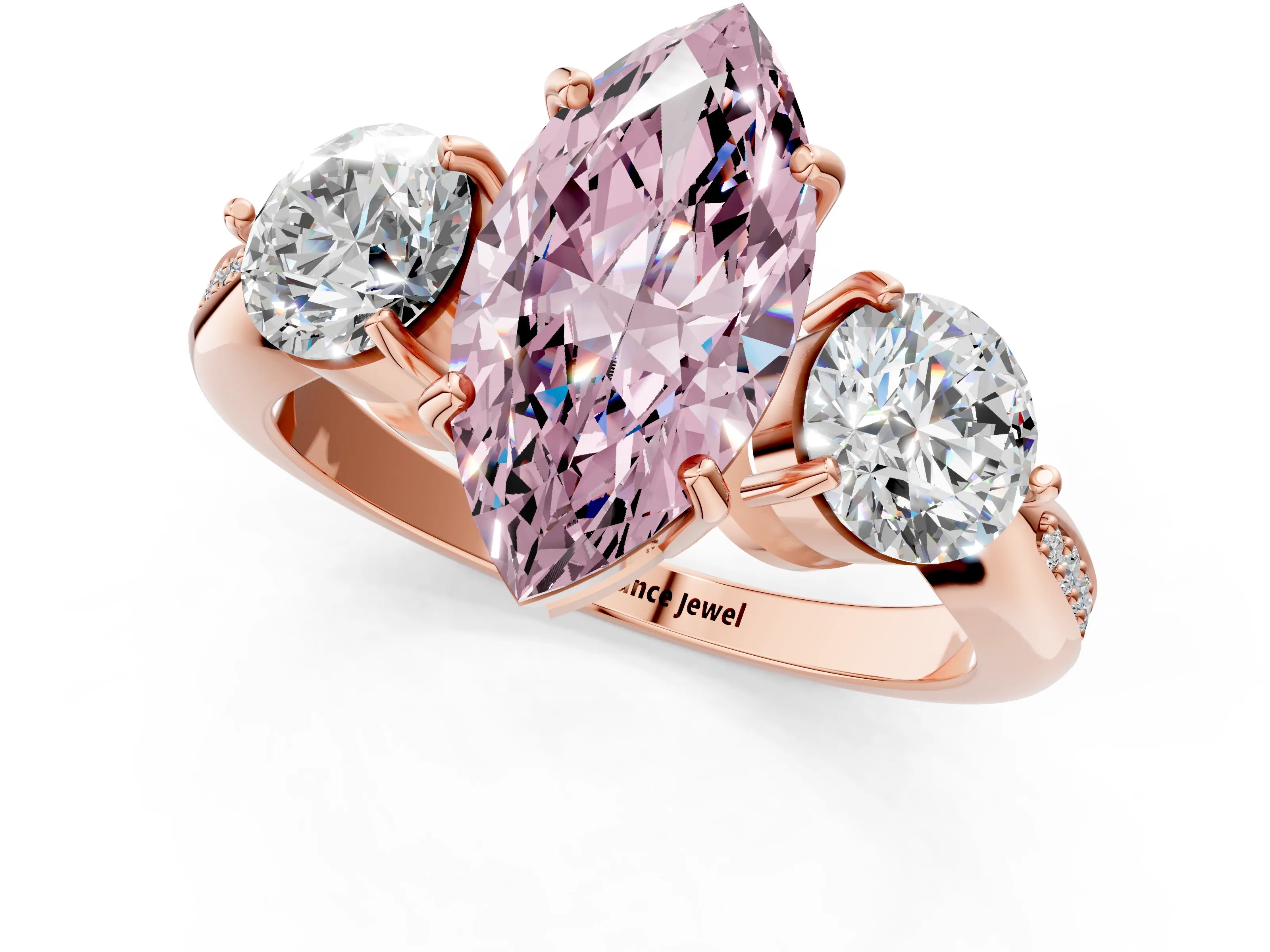 Rose gold Three-Stone Fancy Pink Marquise Cut Diamond Channel Set Engagement Ring with Prong Setting_1