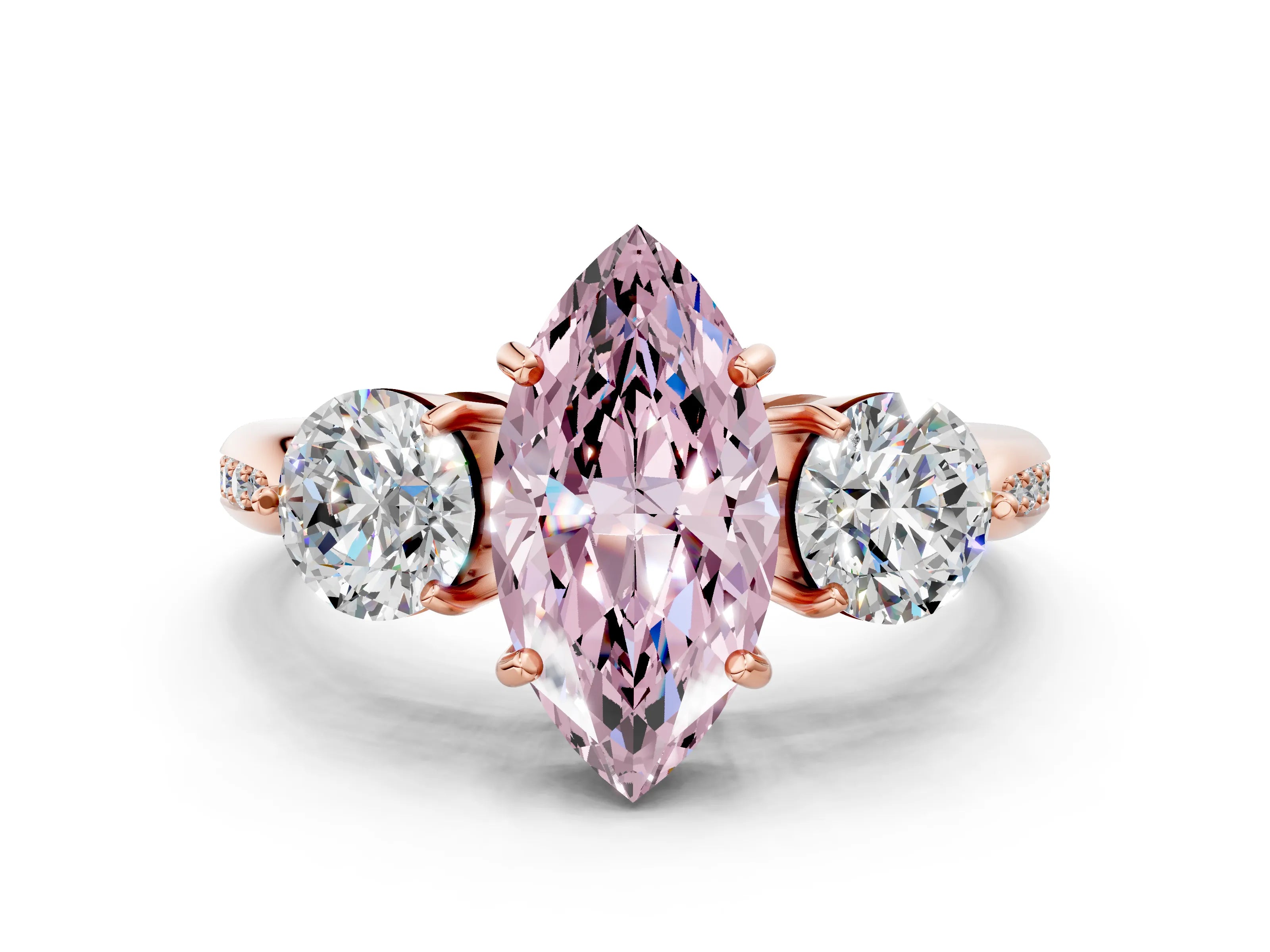 Rose gold Three-Stone Fancy Pink Marquise Cut Diamond Channel Set Engagement Ring with Prong Setting_12