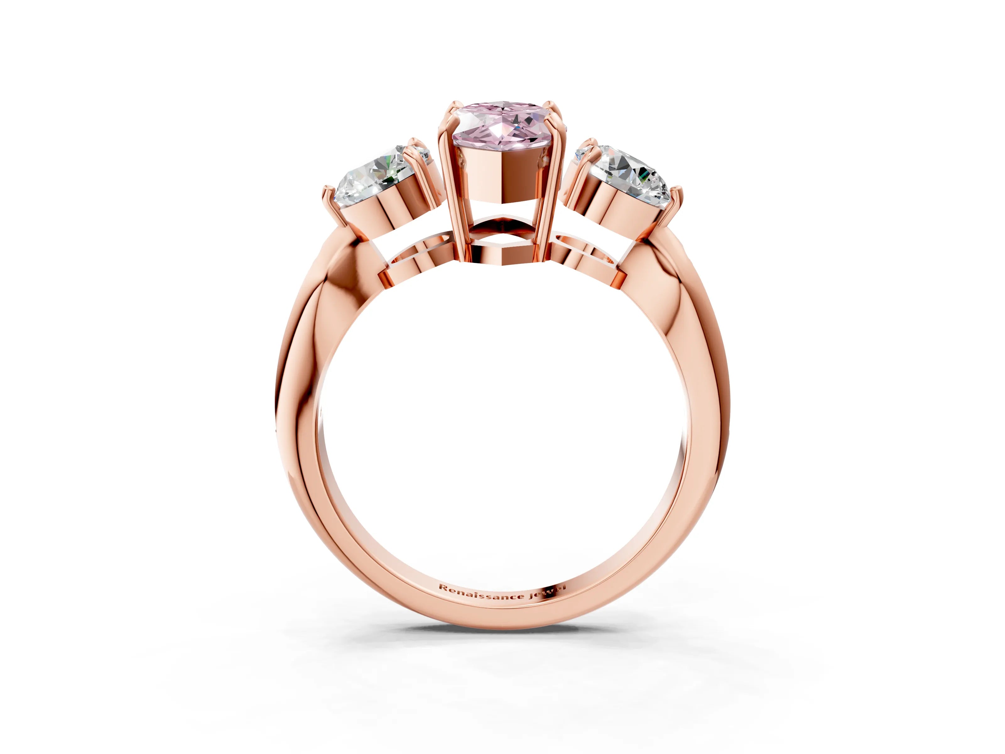 Rose gold Three-Stone Fancy Pink Marquise Cut Diamond Channel Set Engagement Ring with Prong Setting_15