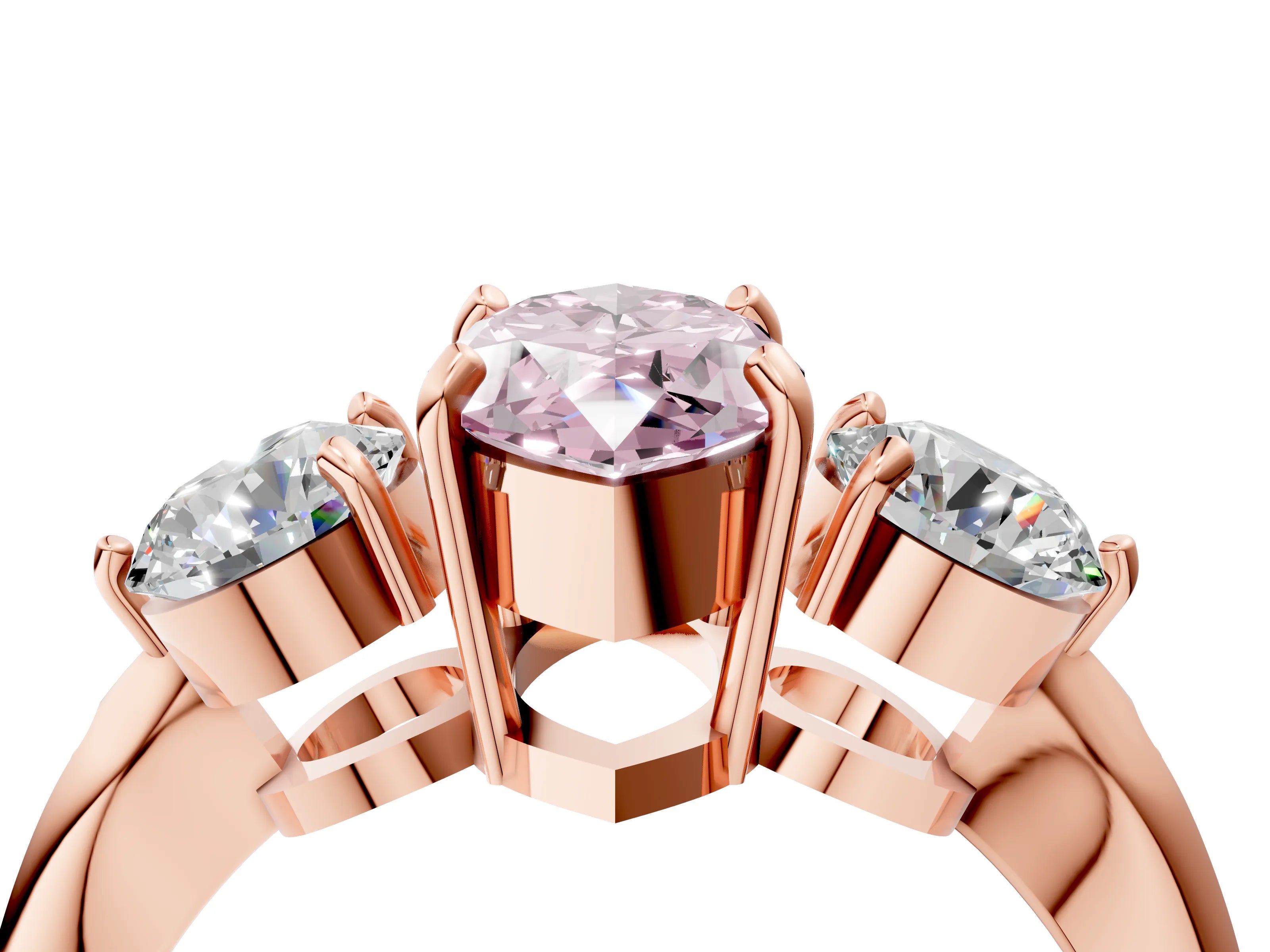 Rose gold Three-Stone Fancy Pink Marquise Cut Diamond Channel Set Engagement Ring with Prong Setting_16