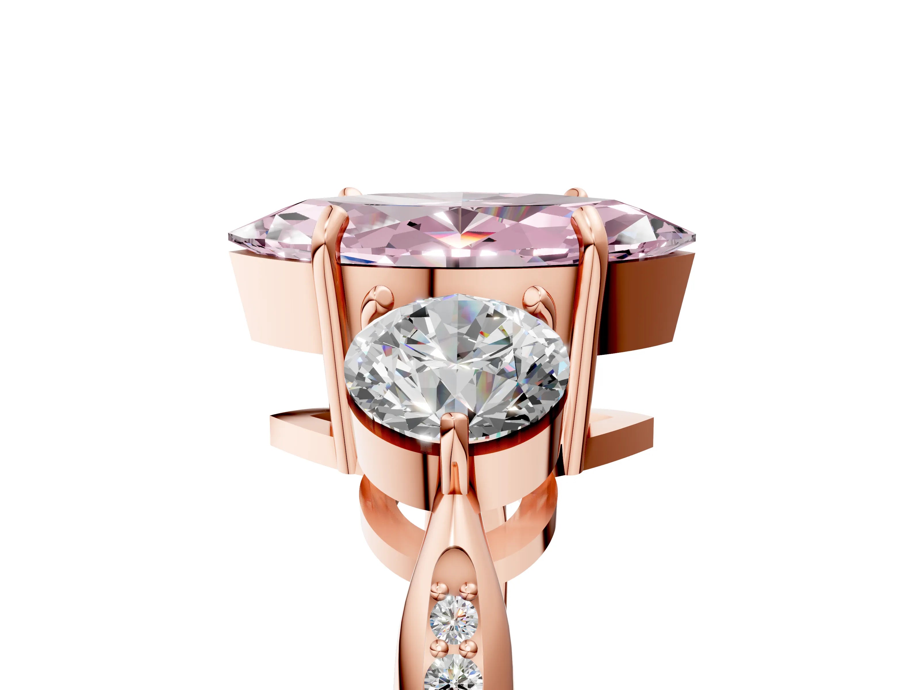 Rose gold Three-Stone Fancy Pink Marquise Cut Diamond Channel Set Engagement Ring with Prong Setting_17