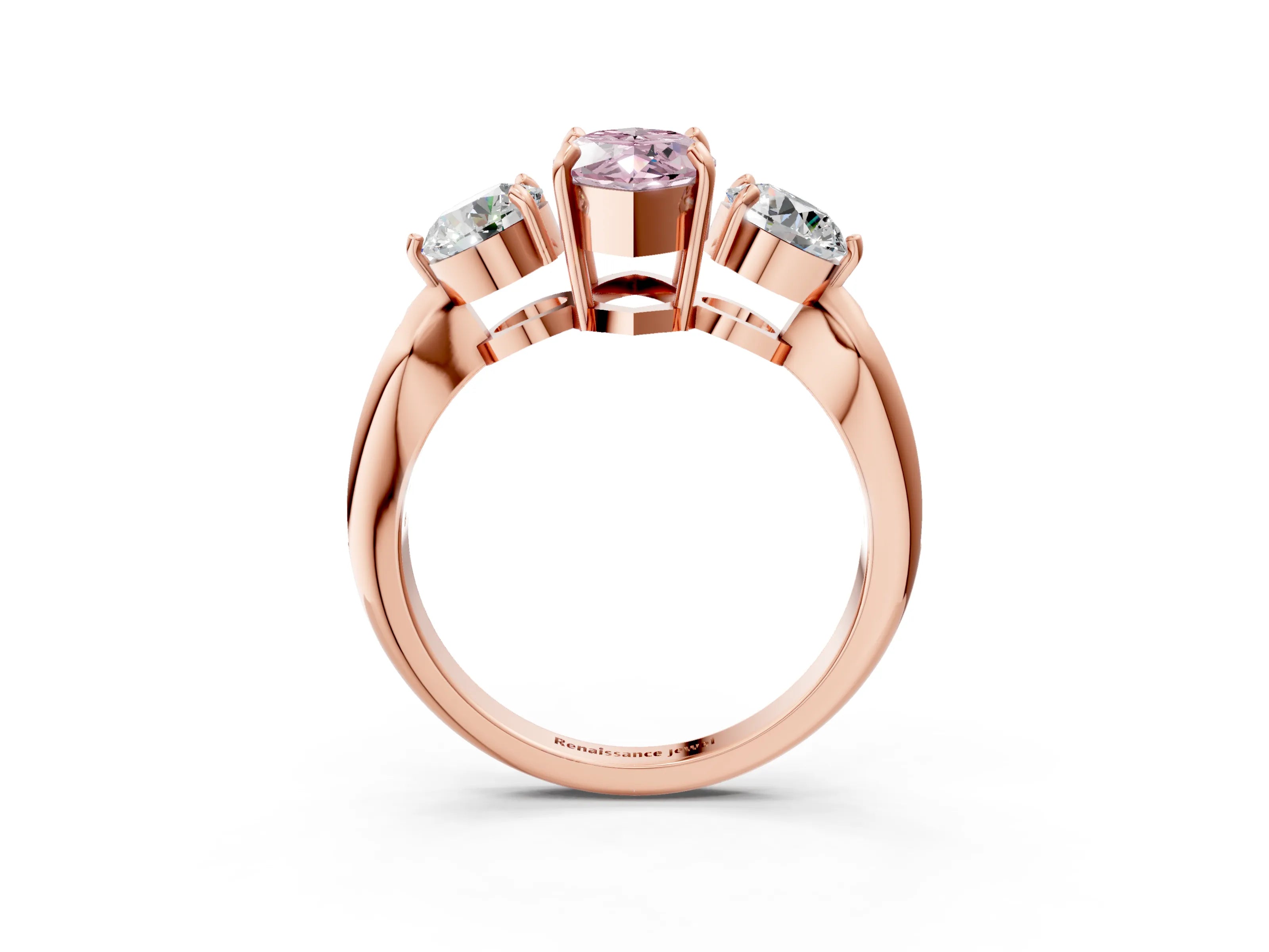 Rose gold Three-Stone Fancy Pink Marquise Cut Diamond Channel Set Engagement Ring with Prong Setting_3