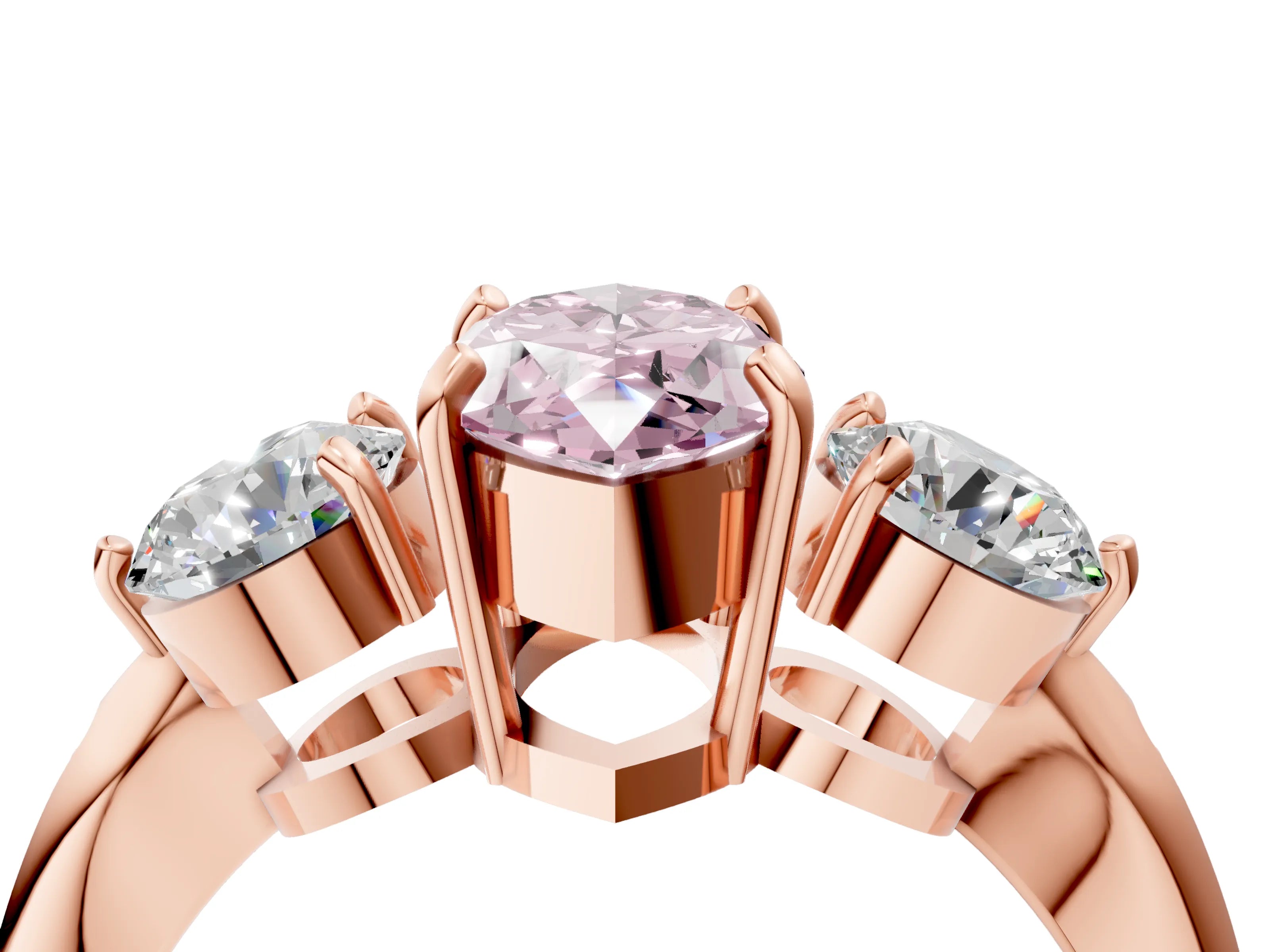 Rose gold Three-Stone Fancy Pink Marquise Cut Diamond Channel Set Engagement Ring with Prong Setting_4