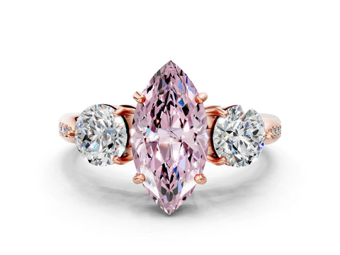 Rose gold Three-Stone Fancy Pink Marquise Cut Diamond Channel Set Engagement Ring with Prong Setting