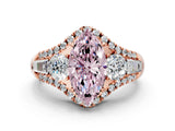 Rose gold Three-Stone Fancy Pink Marquise Cut Diamond Engagement Ring with Pave Band and Prong Setting