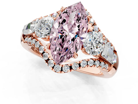 Rose gold Three-Stone Fancy Pink Marquise Cut Diamond Engagement Ring with Pave Band and Prong Setting_1