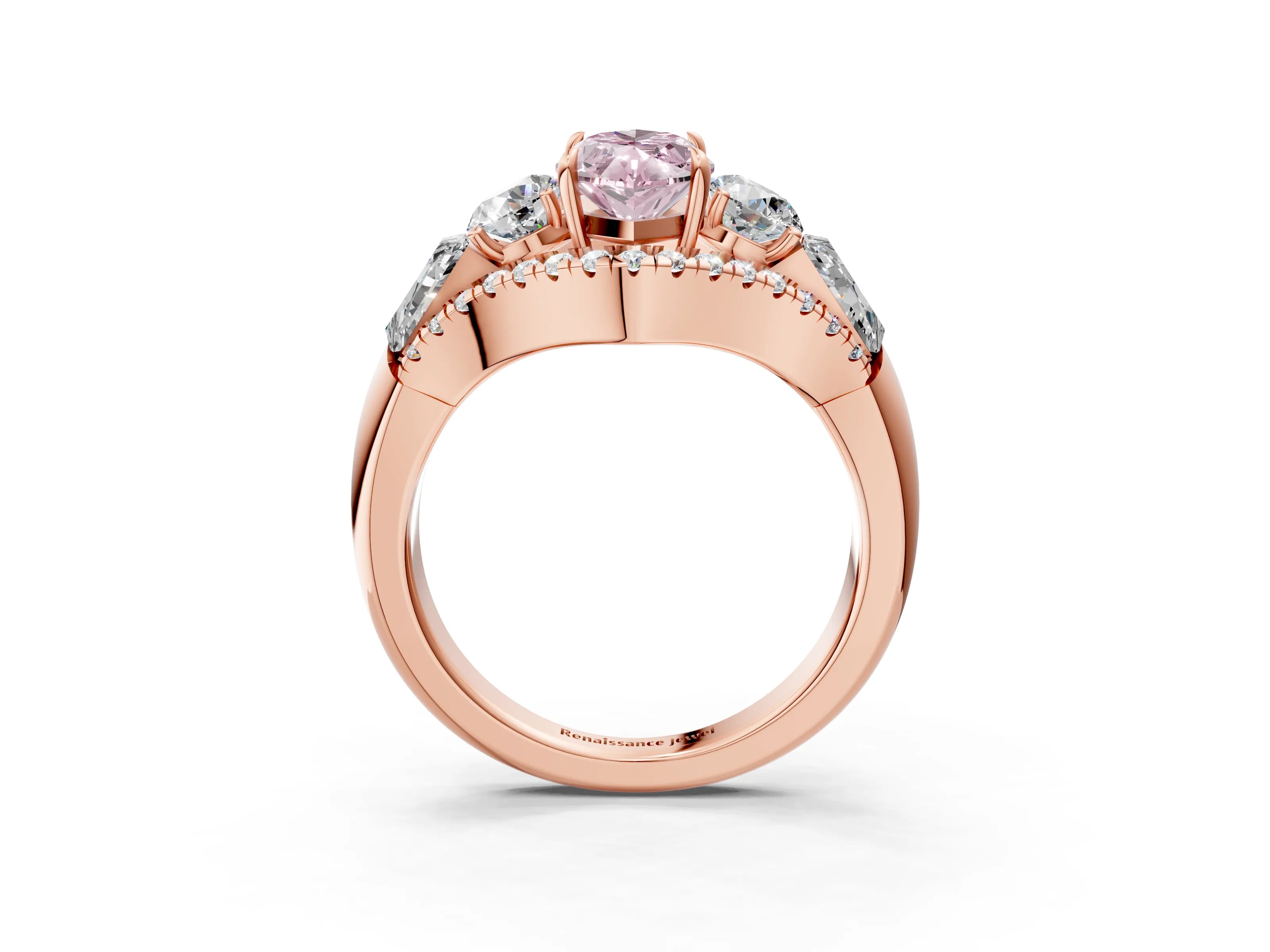 Rose gold Three-Stone Fancy Pink Marquise Cut Diamond Engagement Ring with Pave Band and Prong Setting_3