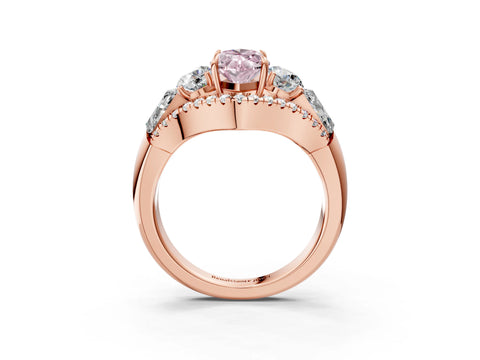 Rose gold Three-Stone Fancy Pink Marquise Cut Diamond Engagement Ring with Pave Band and Prong Setting_3