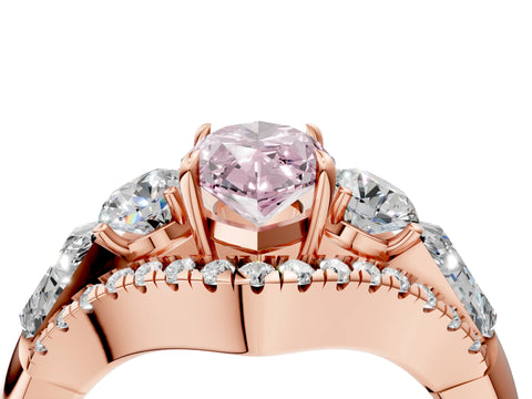 Rose gold Three-Stone Fancy Pink Marquise Cut Diamond Engagement Ring with Pave Band and Prong Setting_4