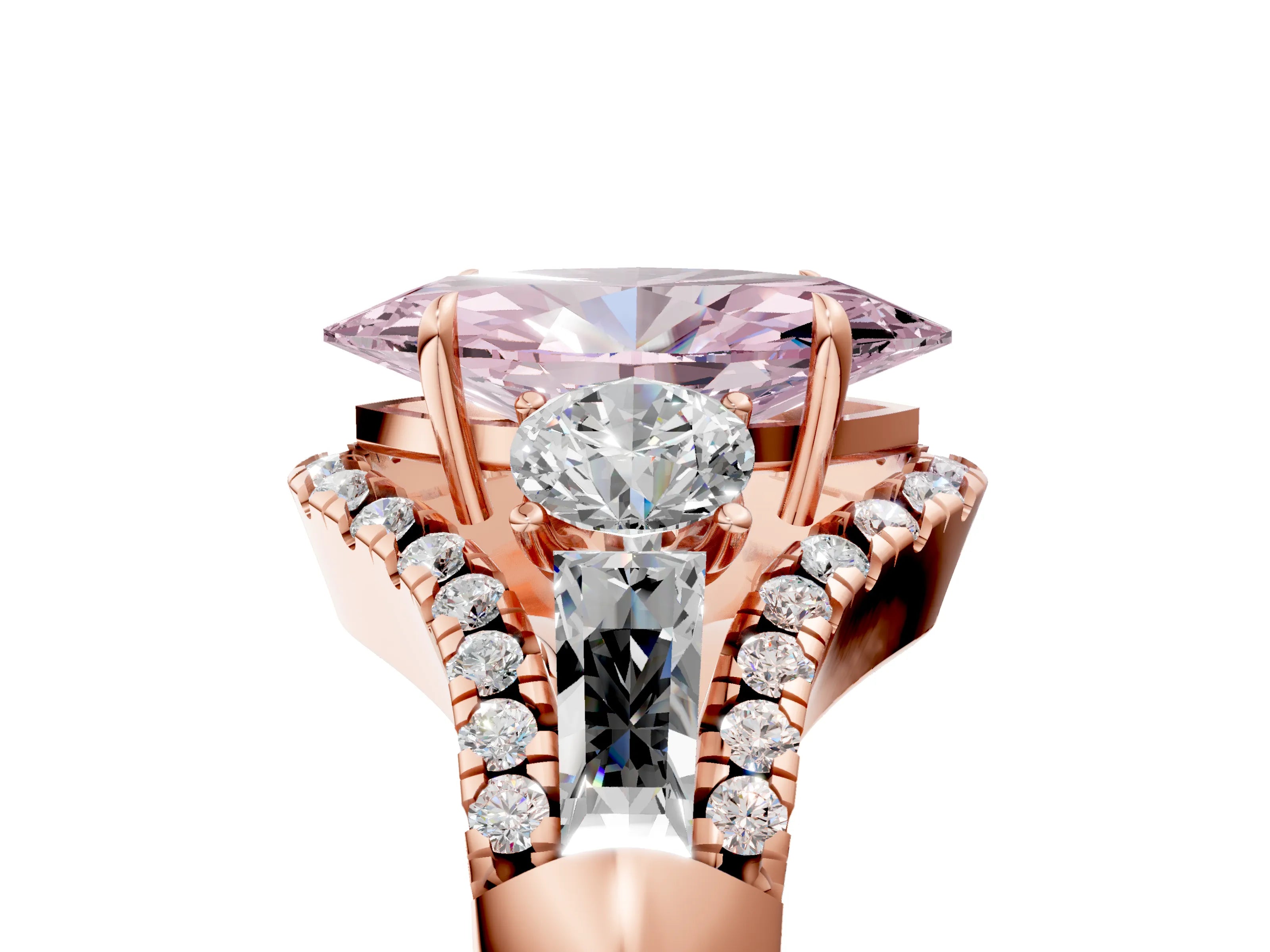 Rose gold Three-Stone Fancy Pink Marquise Cut Diamond Engagement Ring with Pave Band and Prong Setting_5