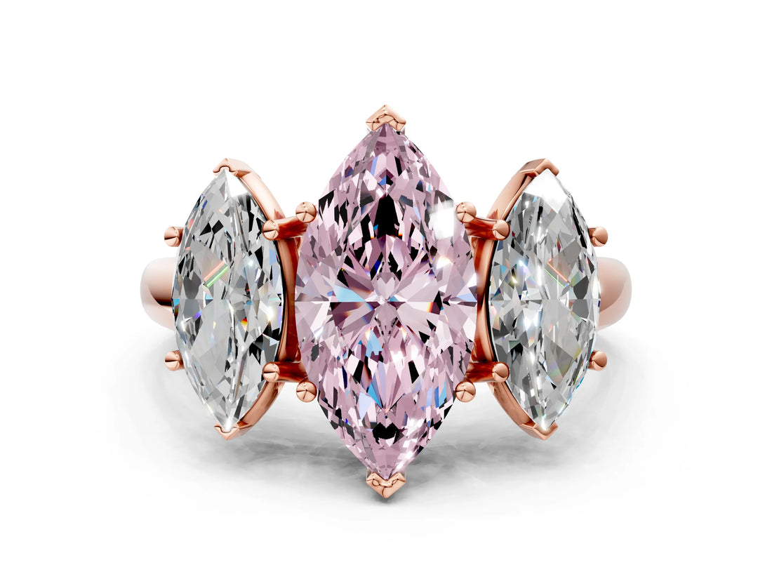 Rose gold Three-Stone Fancy Pink Marquise Cut Diamond Engagement Ring with Prong Setting_3